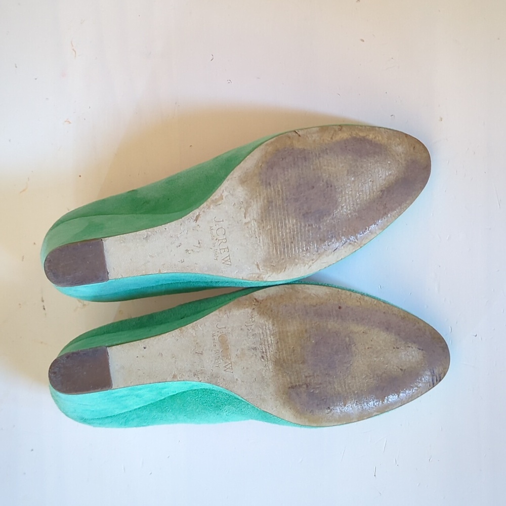 J. Crew Green Suede Wedge Heels 7 - Picture 6 of 9